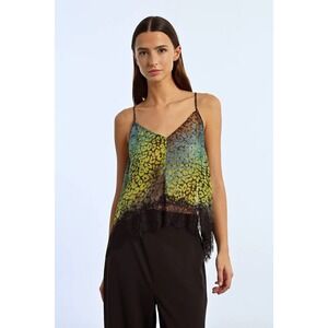 LILI SIDONIA Molly Bracken Leopard Print Sheer Lace Trim Camisole Top SIZE XS